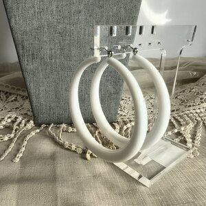 Silver Tone White Acrylic Hoop earrings